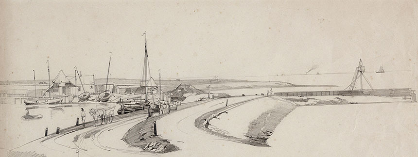 InventarisnummerNL_HlmNHA_359_4670SoortTekeningBeschrijvingHavengezicht van Oudeschild, vanuit het zuiden. 1 topogr. tek.: potlood l.m.: J.C. Grave Sr. (uitgegumd) 383 x 590 mmOpmerkingenpendant van Texel 060 b Texel 4 Nov 1853 Texel 060 aVervaardiger(s)Grave Sr., J.C. [werkzaam 1853]